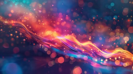 Canvas Print - abstract background with glowing lines and bokeh lights.