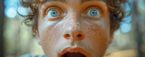 A person with a shocked expression, eyes wide and mouth agape, reacting to surprising news or a sudden event against a white backdrop.