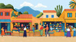 © munirahsamsudin - A vibrant market scene from a small town, with colorful stalls, local produce, and friendly interactions between people in a folk art style