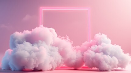 Poster - ** Futuristic Frame Border with Cloud Computing Concept Background in Soft Pink and Blue Tones..**