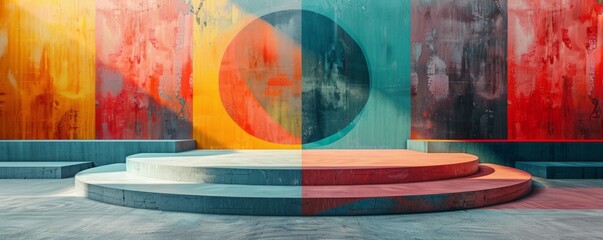 Wall Mural - Create a podium mockup with an abstract geometric pattern.