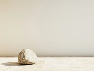 Poster - Minimalist Interior with Single Rock and Neutral Tones in Soft Daylight