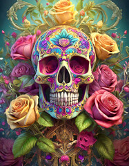 Wall Mural - Psychedelic human skull