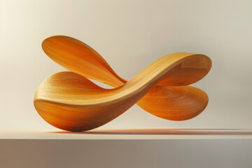 Wooden abstract sculpture on beige background