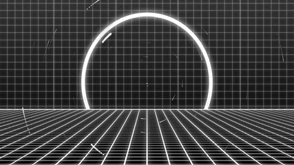 Poster - Animation of neon circle over white shapes moving