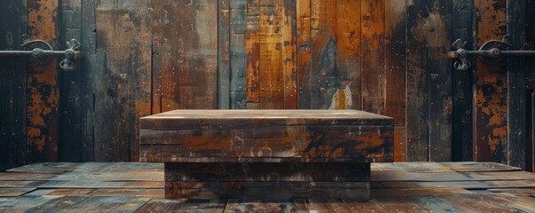 Wall Mural - Create a wooden podium mockup for a rustic event.