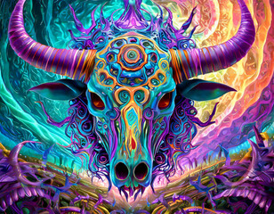 Wall Mural - Psychedelic longhorn skull