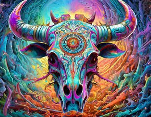 Wall Mural - Psychedelic buffalo skull