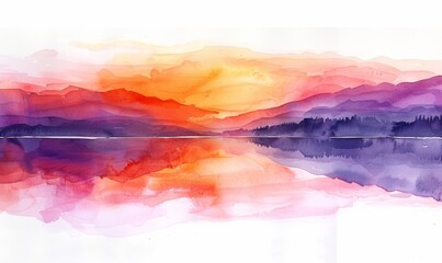 Watercolor abstract twilight reflections on white.