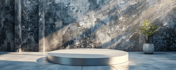 Wall Mural - Create a podium mockup with a polished chrome panel.