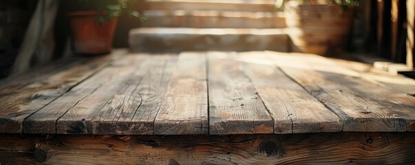 Wall Mural - Rustic wooden podium with a natural finish, highlighted by warm, natural light.