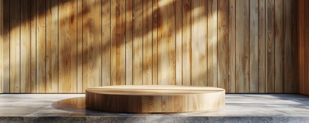 Mockup of a podium with a wooden panel.