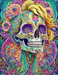 Wall Mural - Psychedelic human skull