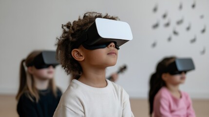 Aufkleber - Diverse Group of Students Using AR Glasses in Music Class - Innovative Education Technology Concept
