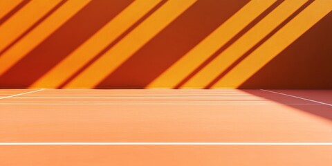 Poster - Burnt Orange Sports Court with Golden Sunlight Beams Casting Shadows - Minimalist and Warm Aesthetic