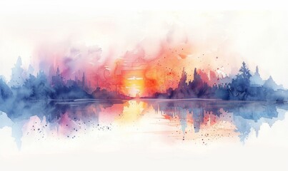 Wall Mural - Watercolor abstract twilight reflections on white.