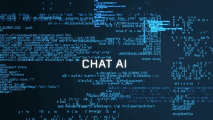 Poster - Animation of chat ai and data processing over black background