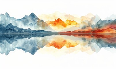 Wall Mural - Watercolor abstract twilight reflections on white.