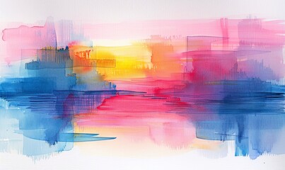 Wall Mural - Watercolor abstract twilight reflections on white.