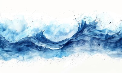 Wall Mural - A blue wave with white splashes of water. The water is crashing against the shore