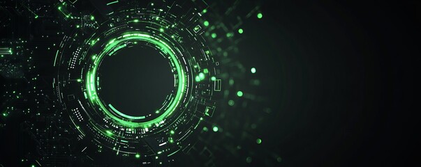 Poster - Futuristic green glowing circle on digital circuit background