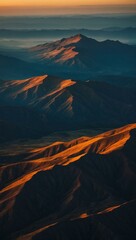 Poster - Geometric mountain ranges set against a glowing sky, creating an abstract landscape.