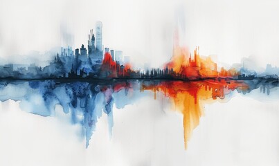 Wall Mural - Watercolor abstract twilight reflections on white.