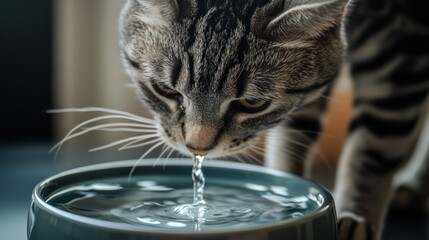 Canvas Print - A close-up of a cat drinking water from a bowl.