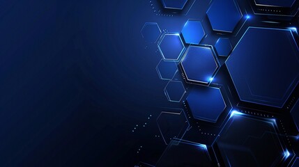 Poster - Futuristic hexagonal grid pattern glowing with blue light, creating a digital tech effect.