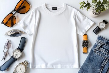 Wall Mural - Realistic white Tshirt Flat Lay Mockup created with Generative AI