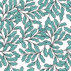 Wall Mural - Leaf seamless pattern vector. Abstract linear branches floral backdrop illustration. Wallpaper, background, fabric, textile, print, wrapping paper or package design.