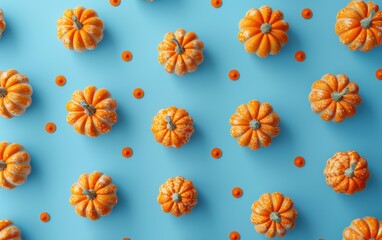 Pumpkin Pattern on a Blue Background