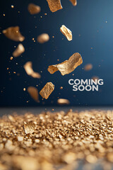 Poster - Gold particles floating in air create an ethereal atmosphere, hinting at something exciting coming soon.