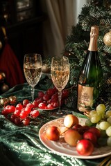 Wall Mural - champagne in glasses christmas concept. Selective focus