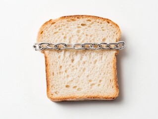 Aufkleber - Abstract Close-Up of Bread Slice with Silver Chain on White Background - Smooth Tones, Symmetrical Composition, High-Definition Long Exposure