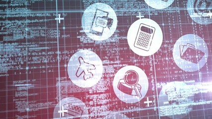 Poster - Animation of digital icons and digital data processing over grid
