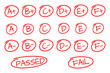 © MasterSergeant - red handwritten all education letter grades, homework score vector set
