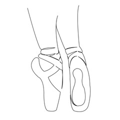 One continuous single drawing line art doodle ballet, leg, dance, shoe, ballerina, art, theater. Isolated image hand draw contour on a white background
