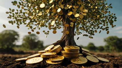 Wall Mural - Gold coins money tree