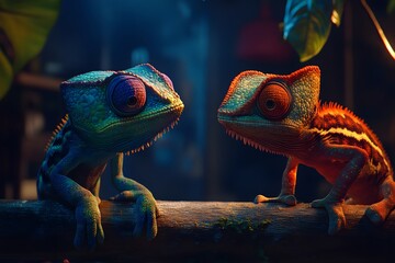 Wall Mural - Two Chameleons on a Branch