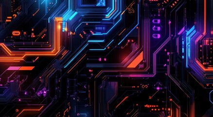 Neon Circuitry Abstract