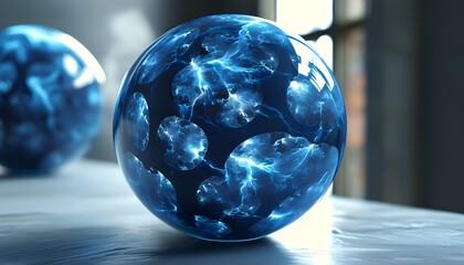 Wall Mural - Futuristic Abstract Plasma Sphere in Brilliant Blue Light Explored Through Eye-Catching Artistic Design