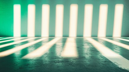 Poster - Abstract Neon Light Beams Casting Shadows on Smooth White Surface, Evoking Futuristic Cityscape Mood