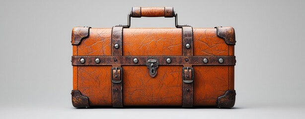 A vintage leather suitcase with metal accents, perfect for travel or as a decorative piece in a stylish home.