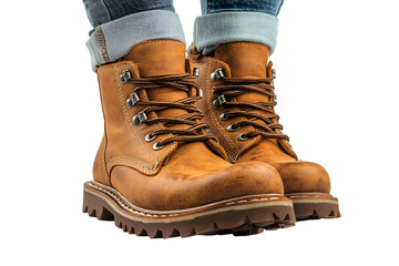 a pair of brown boots on a white background.