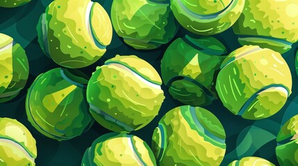 Tennis balls. Background of lots of vibrant green tennis balls. Sport background. Vector illustration.