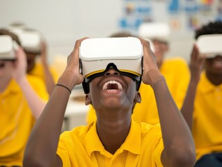 Aufkleber - Diverse Group of High School Students Using VR Headsets to Explore Brain Anatomy in Interactive Science Class
