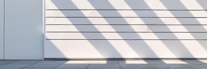 Poster - Minimalist Modern Building Facade with Dappled Light Beams Creating a Creative Atmosphere in Soft Pastel Tones