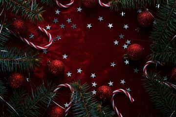 Wall Mural - abstract new year and christmas red velvet background with place for your text.