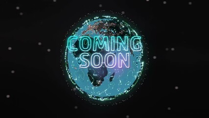 Wall Mural - Animation of coming soon text over network of connections and globe on black background